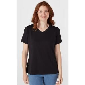 Denim & Co Essentials Vneck Short Sleeve Top Small Black NWOT